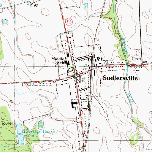 Topographic Map of Sudlersville Memorial Library, MD
