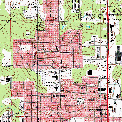Topographic Map of College Avenue Church of Christ, AR