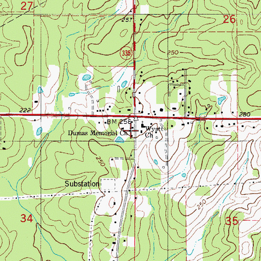 Topographic Map of Dumas Memorial United Methodist Church, AR