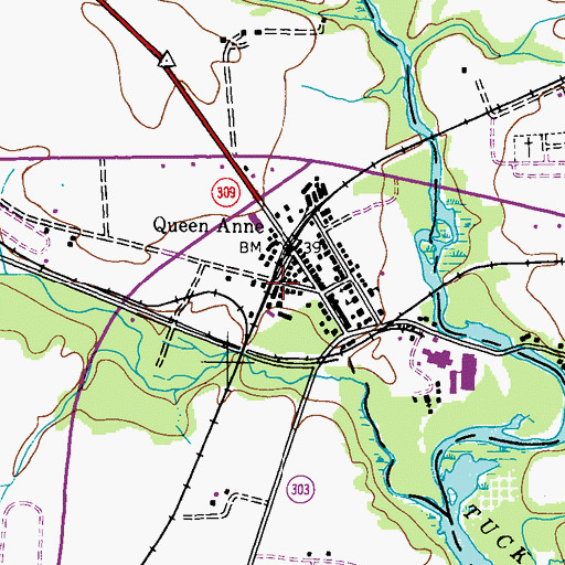Topographic Map of Queen Anne Post Office, MD