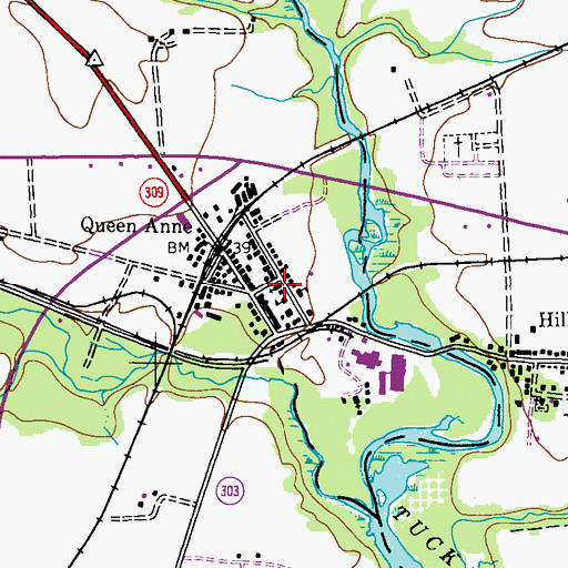 Topographic Map of Queen Anne United Methodist Church, MD