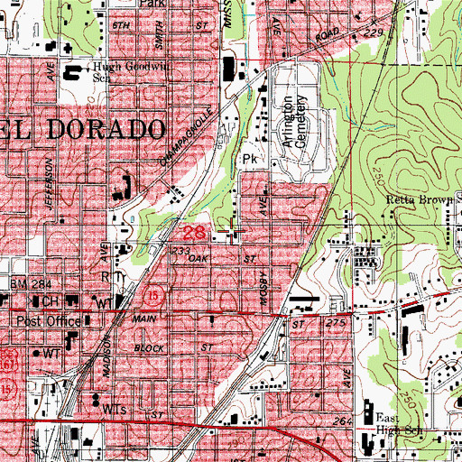 Topographic Map of East Faulkner Church of Christ, AR