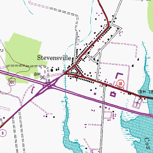 Topographic Map of Stevensville Historic District, MD