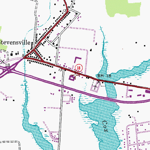 Topographic Map of Stevensville Middle School, MD