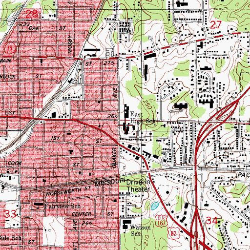 Topographic Map of East High School, AR