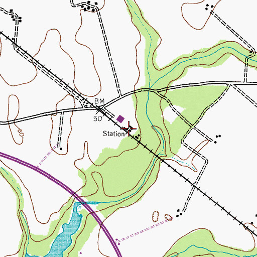 Topographic Map of Wye Mills Railroad Station, MD