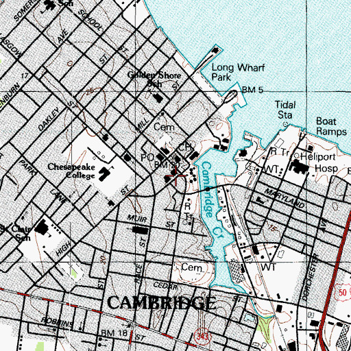 Topographic Map of Cambridge City Hall, MD