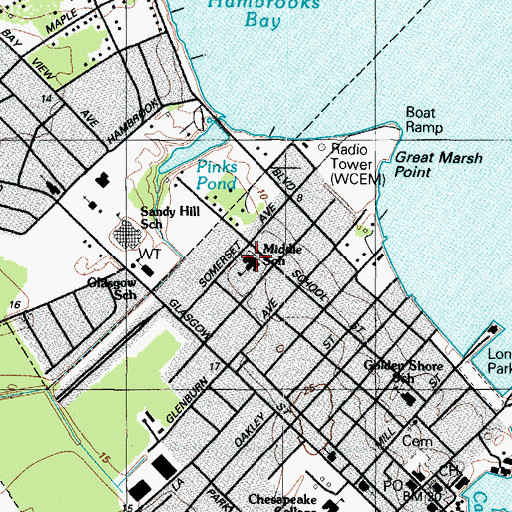 Topographic Map of Cambridge High School (historical), MD