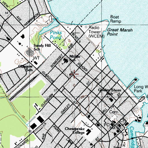 Topographic Map of Cambridge Historic District, MD