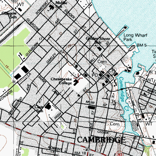 Topographic Map of Cambridge Junior High School (historical), MD