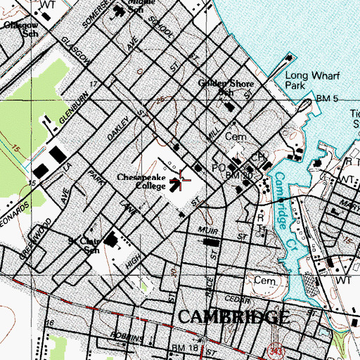 Topographic Map of Chesapeake College, MD