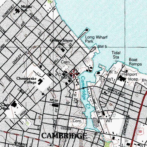 Topographic Map of Dorchester County Courthouse, MD
