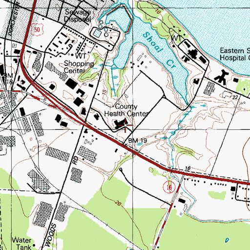 Topographic Map of Dorchester County Health Center, MD