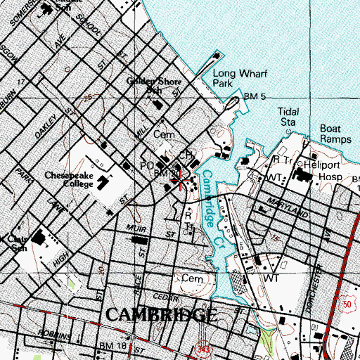 Topographic Map of Dorchester County Public Library - Central Branch, MD