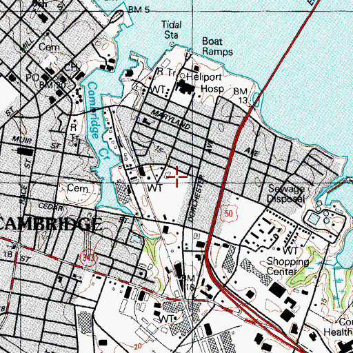 Topographic Map of East Cambridge Park, MD