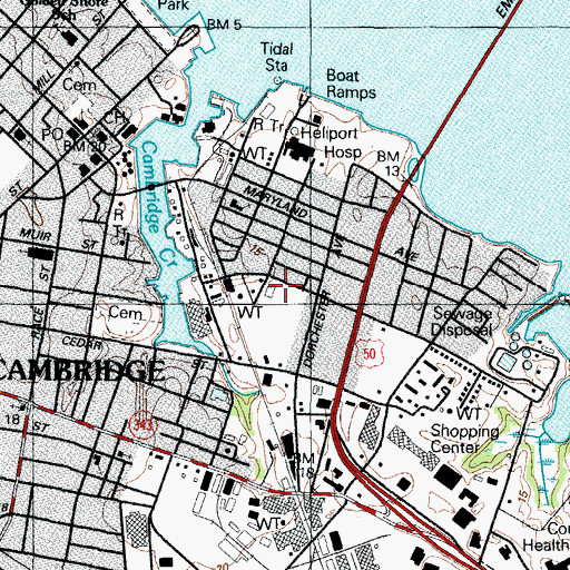 Topographic Map of East Cambridge Public School (historical), MD