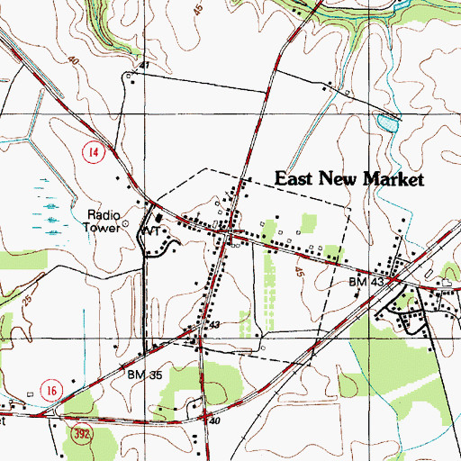 Topographic Map of East New Market Historic District, MD