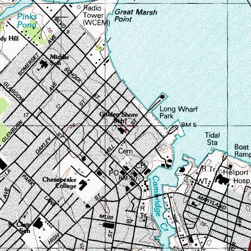 Topographic Map of Golden Shore School, MD