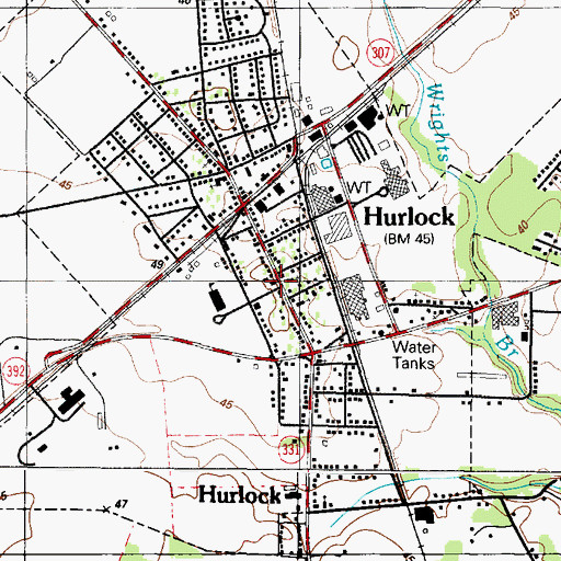 Topographic Map of Hurlock Post Office, MD