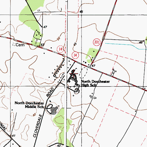 Topographic Map of North Dorchester High School, MD
