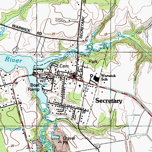Topographic Map of Secretary Post Office, MD