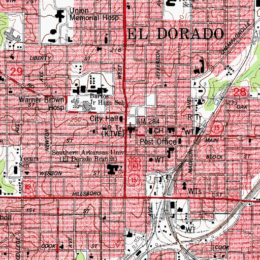 Topographic Map of First Baptist Church, AR