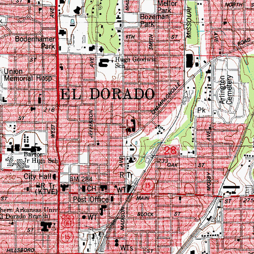 Topographic Map of First Christian Church, AR