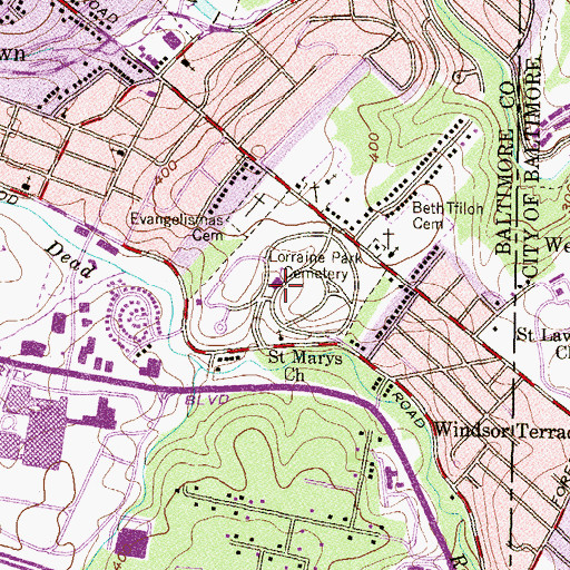 Topographic Map of Lorraine Park Church, MD