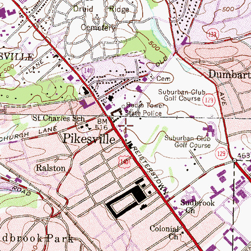 Topographic Map of Pikesville Memorial Library, MD