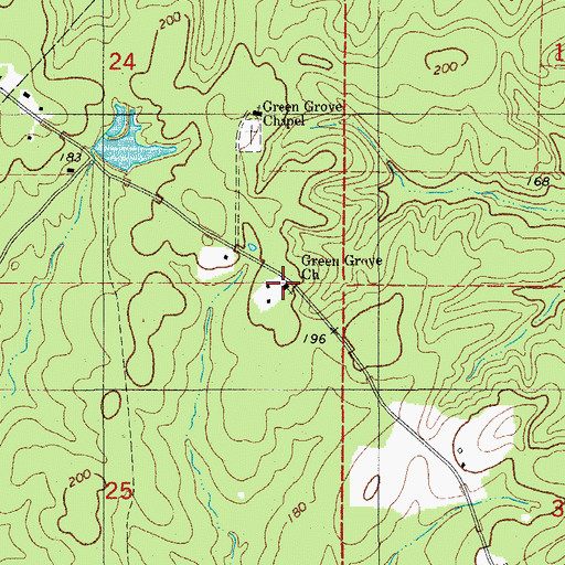 Topographic Map of Green Grove Church, AR