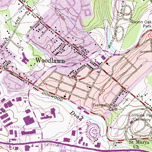 Topographic Map of Woodlawn Gospel Chapel, MD