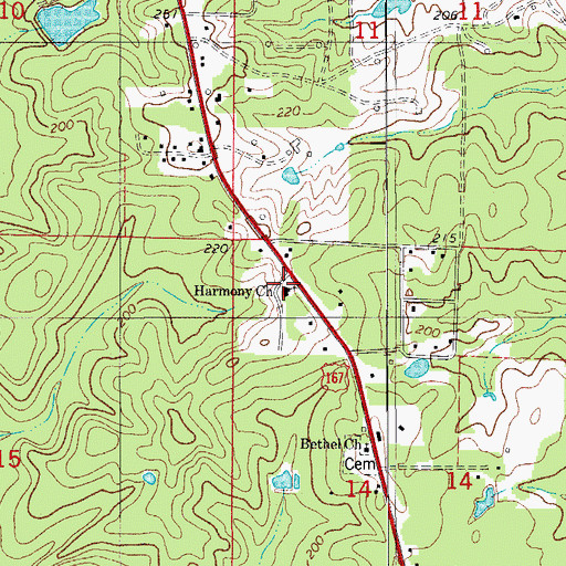 Topographic Map of Harmony Baptist Church, AR