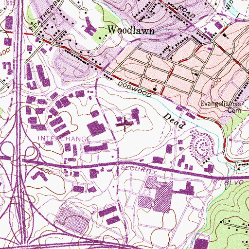Topographic Map of Woodlawn High Center, MD