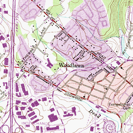 Topographic Map of Woodlawn Memorial Park, MD