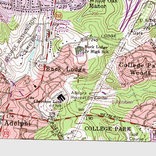 Topographic Map of Adelphi Recreation Center, MD