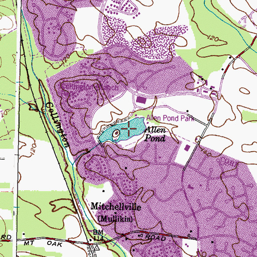 Topographic Map of Allen Pond, MD