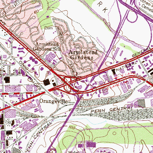 Topographic Map of Armistead Gardens, MD