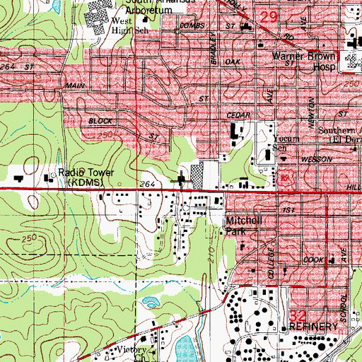 Topographic Map of Hillsboro Street Church of Christ, AR