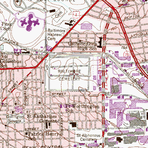 Topographic Map of Baltimore Cemetery, MD