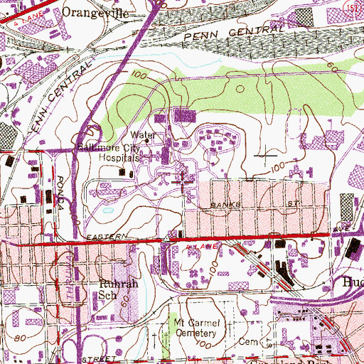 Topographic Map of Johns Hopkins Bayview Medical Center, MD