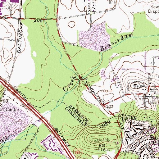 Topographic Map of Beaverdam Creek, MD