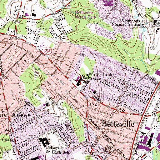 Topographic Map of Beltsville School, MD
