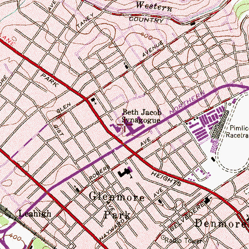 Topographic Map of Beth Jacob Synagogue, MD