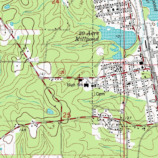 Topographic Map of Huttig High School, AR