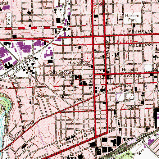 Topographic Map of Bon Secours Hospital, MD