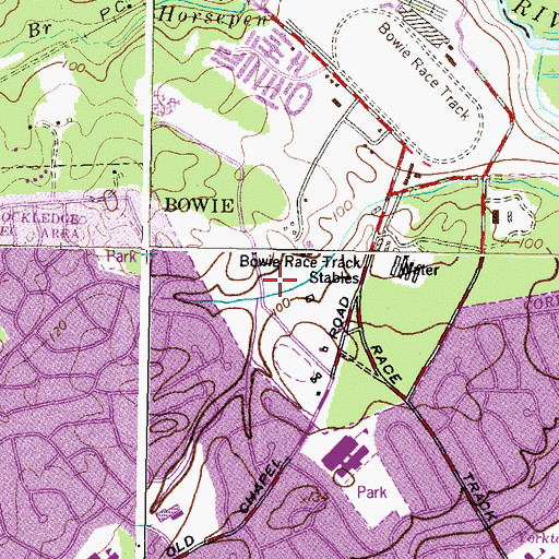 Topographic Map of Bowie Race-Track Stables, MD