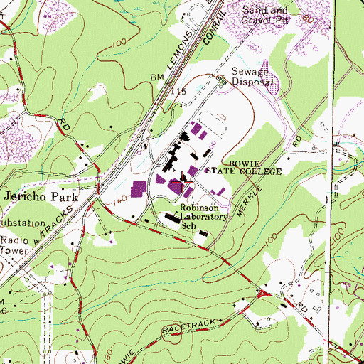 Topographic Map of Bowie State University, MD