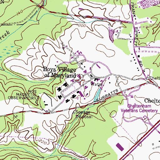 Topographic Map of Boys Village of Maryland, MD