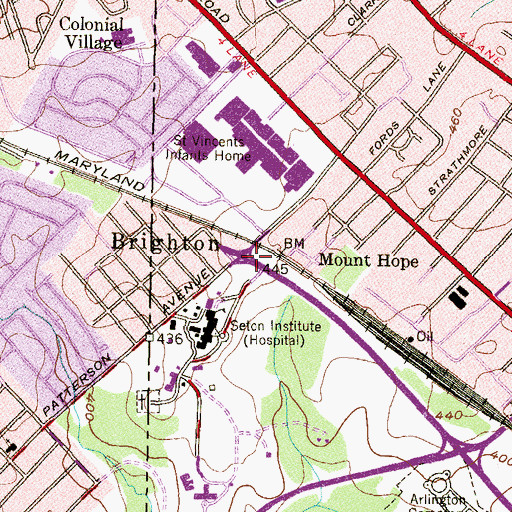 Topographic Map of Brighton, MD