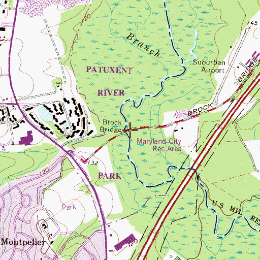 Topographic Map of Brock Bridge, MD